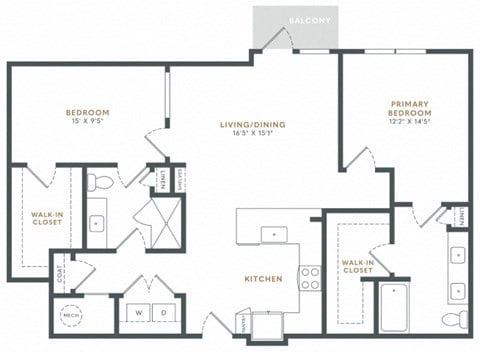 Floor plan for 2 beds, 2 baths, 1239 sqft
